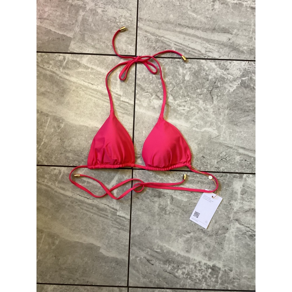 Quince Hot Pink Recycled Triangle Bikini Top Gold Hardware Size M NWT
